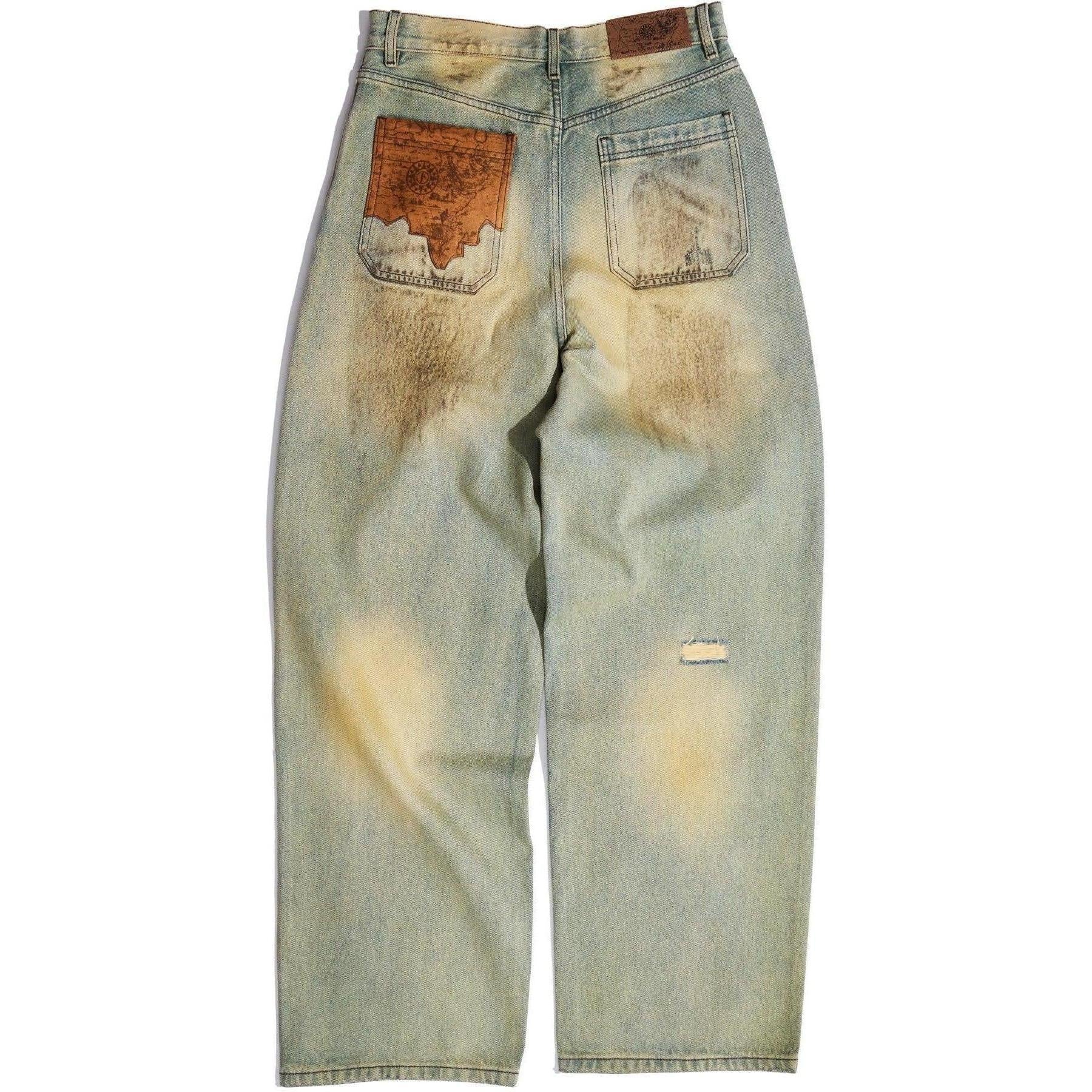 Birth of a Royal Child Dirty-Washed Brushing Wax Baggy Denim