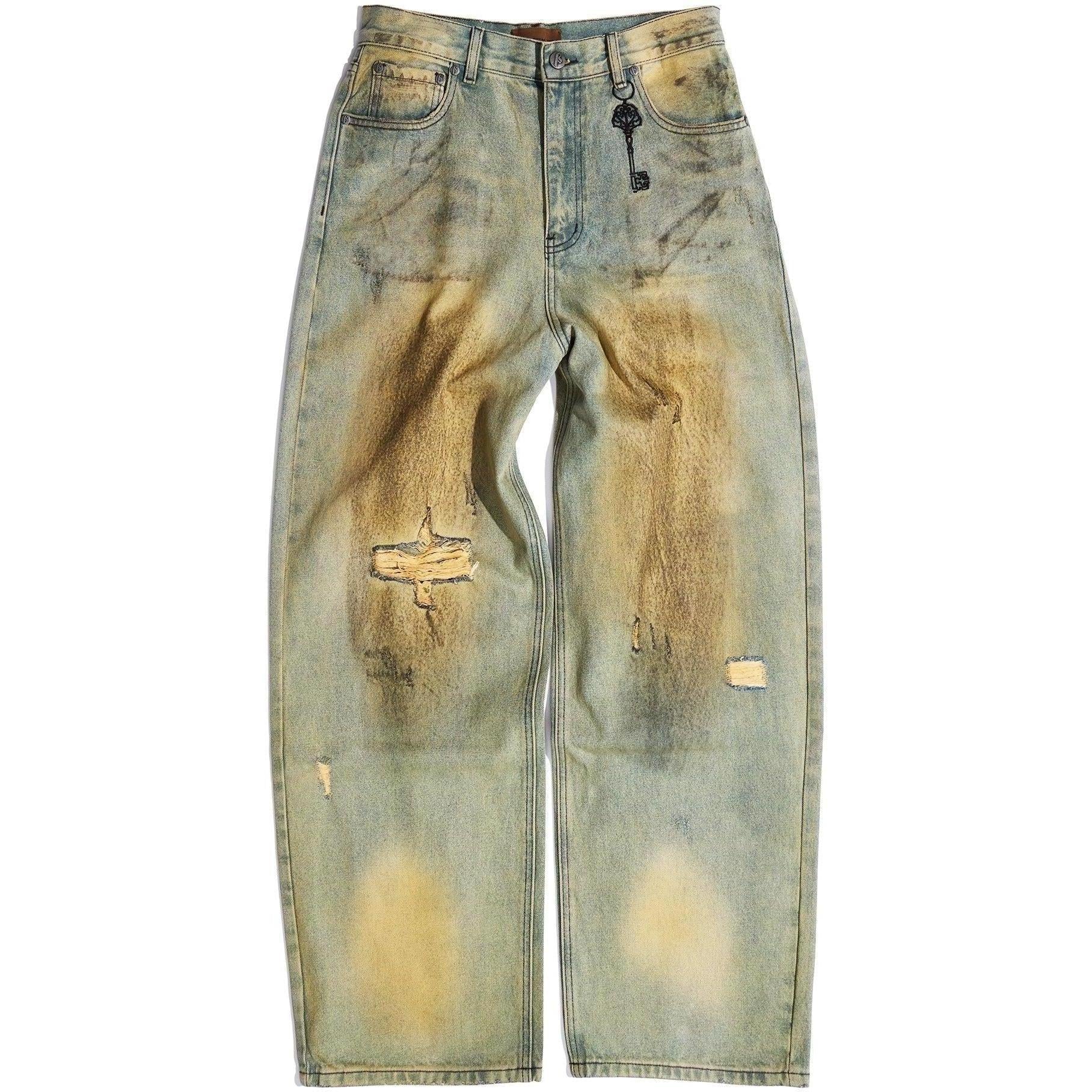 Birth of a Royal Child Dirty-Washed Brushing Wax Baggy Denim