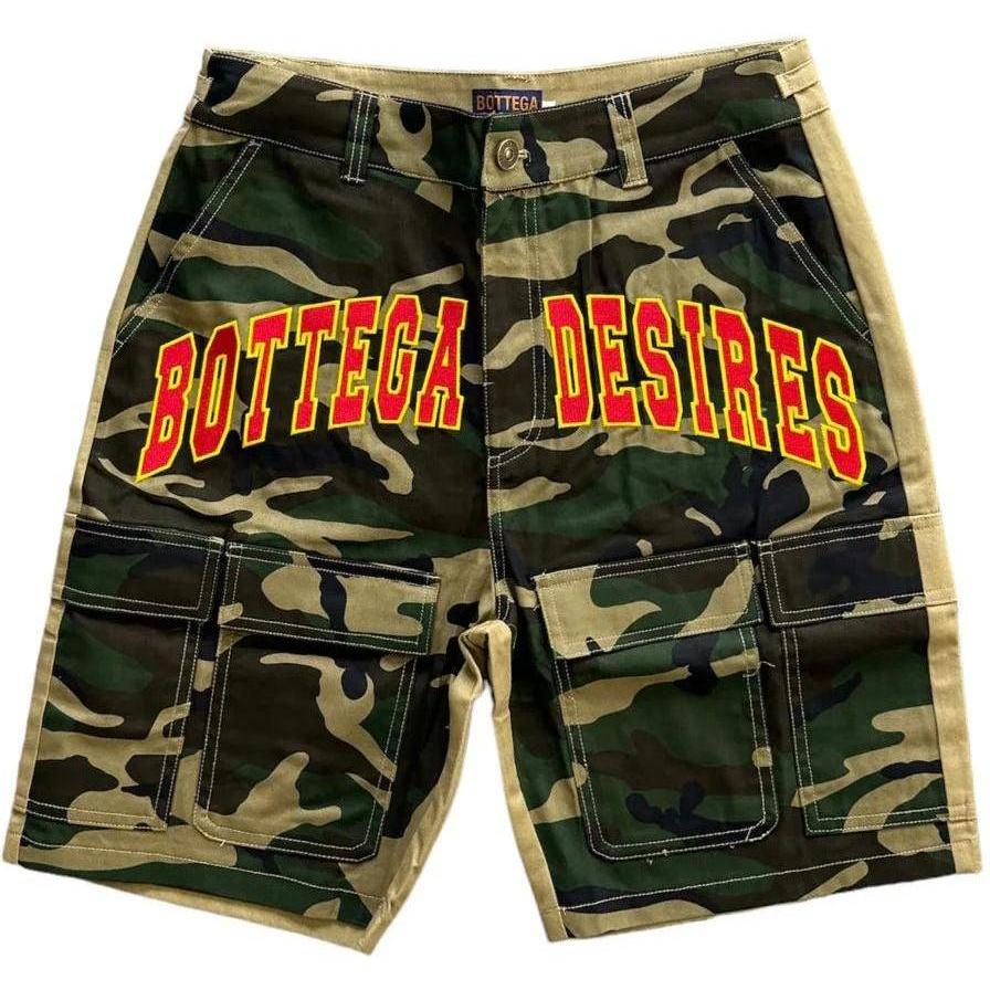 Bottega Desires Camo Cargo Shorts