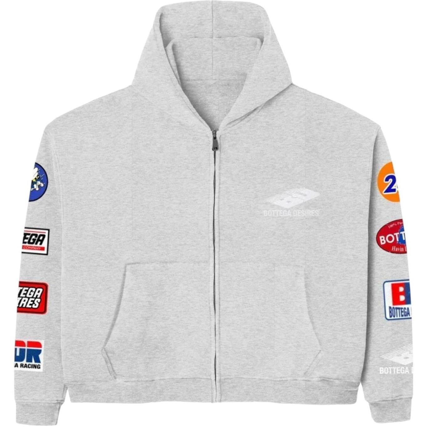 Bottega Desires Patches Zip Up Hoodie Grey