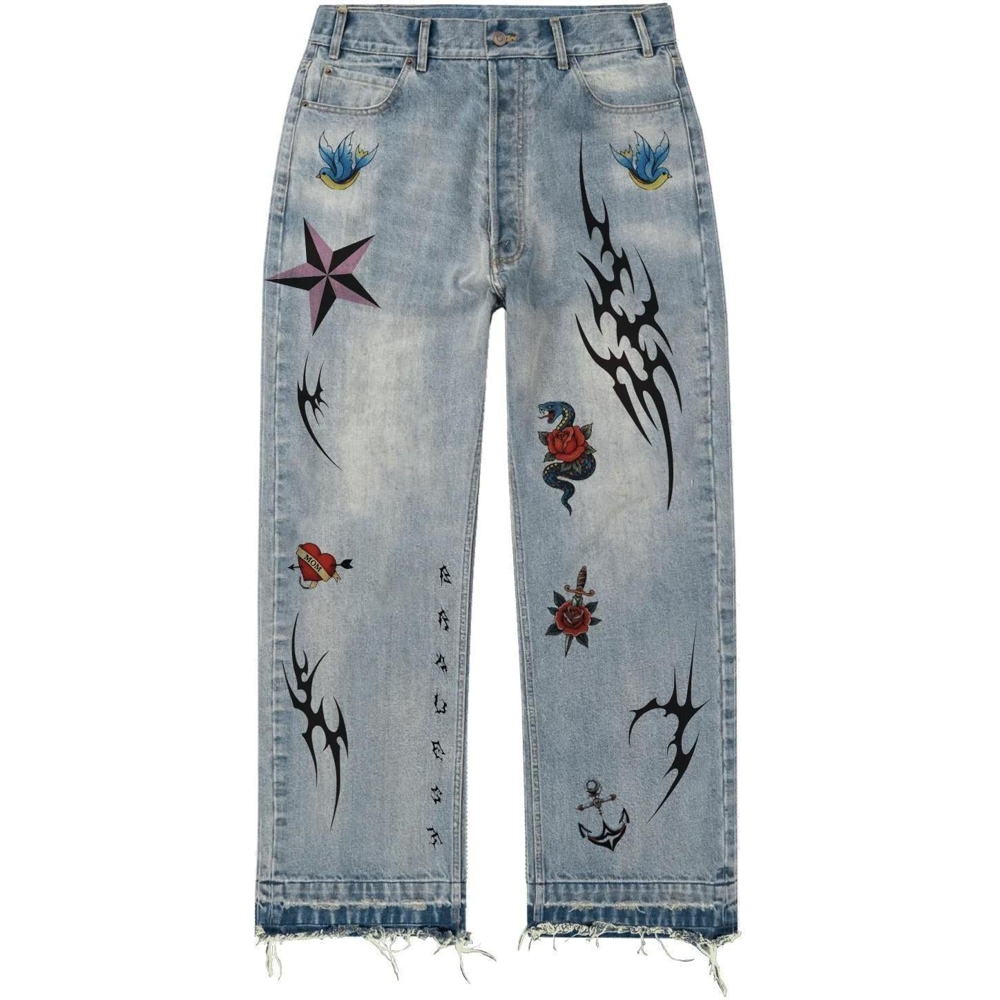 Bravest Studios Tattoo Denim Pants Blue