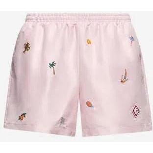 Casablanca Motif Embroidered Swim Shorts Pink
