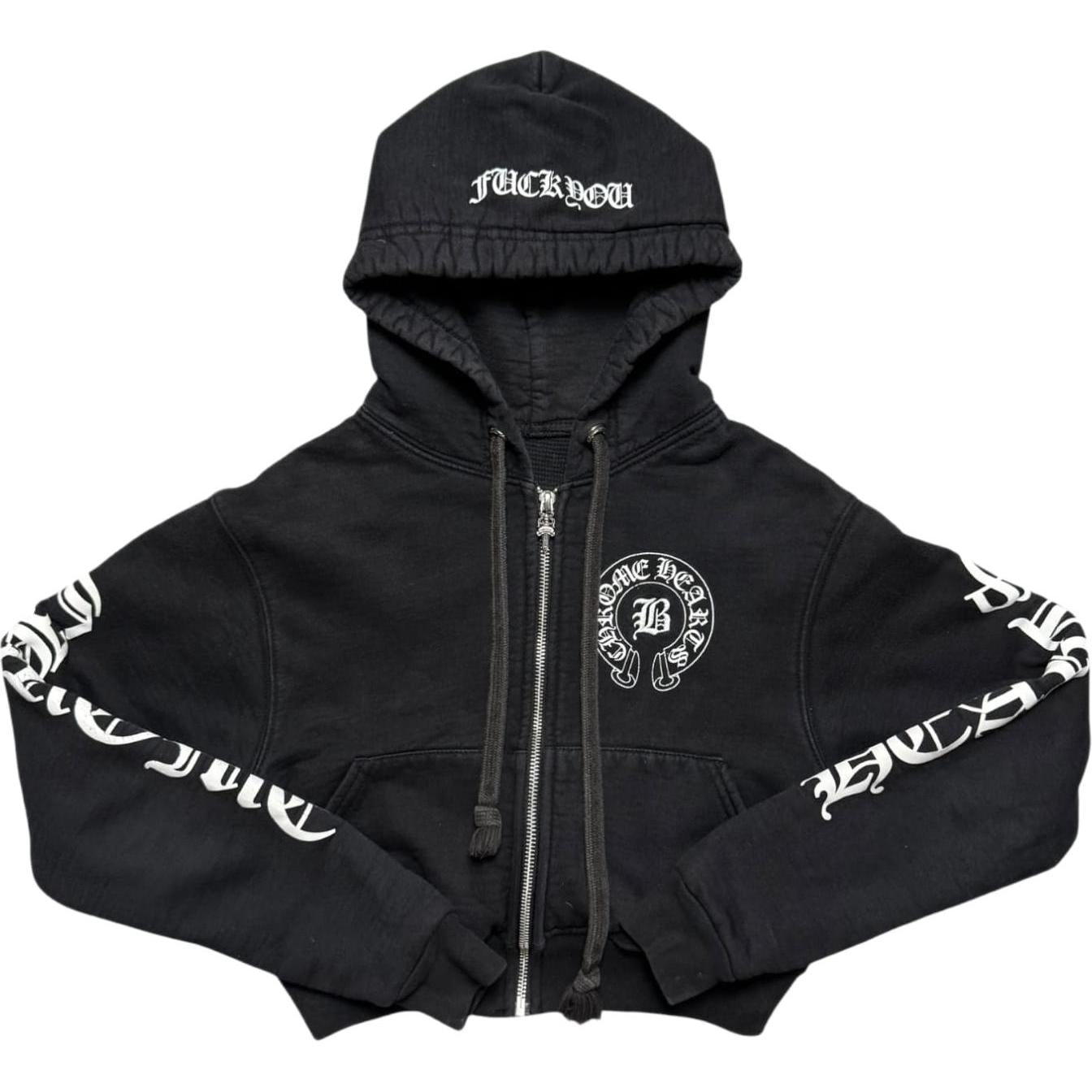 Chrome Hearts Bella Hadid Horseshoe Logo Cropped Hoodie Black/White