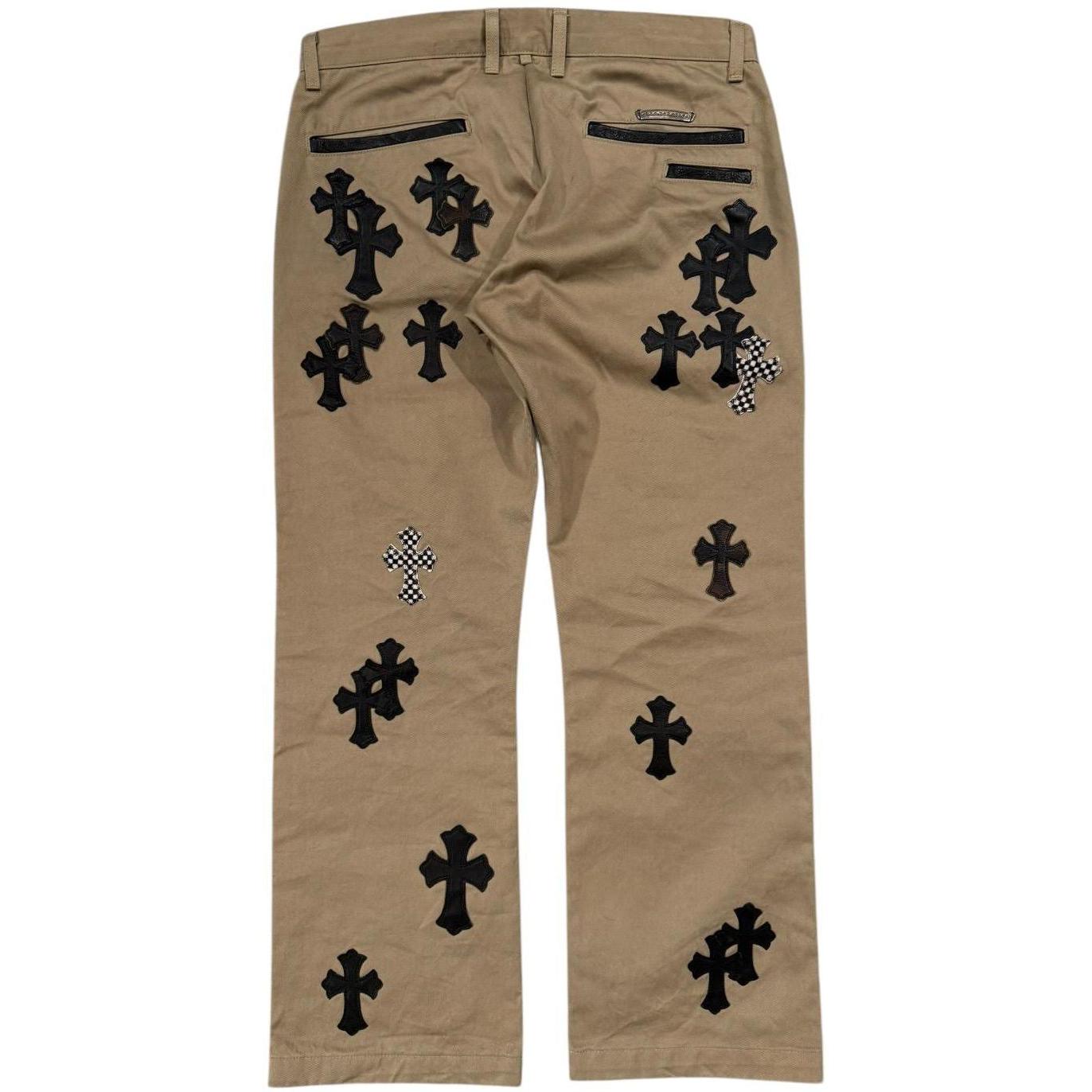 Chrome Hearts Black Camo Checker Cross Patch Tan Chino Pants - Gently Used