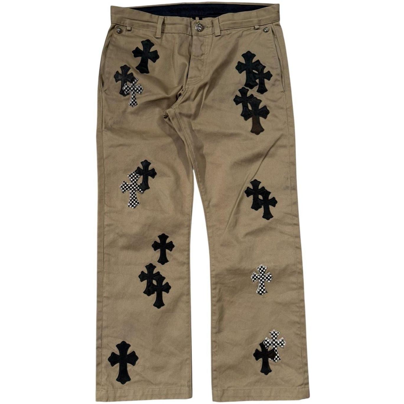 Chrome Hearts Black Camo Checker Cross Patch Tan Chino Pants - Gently Used