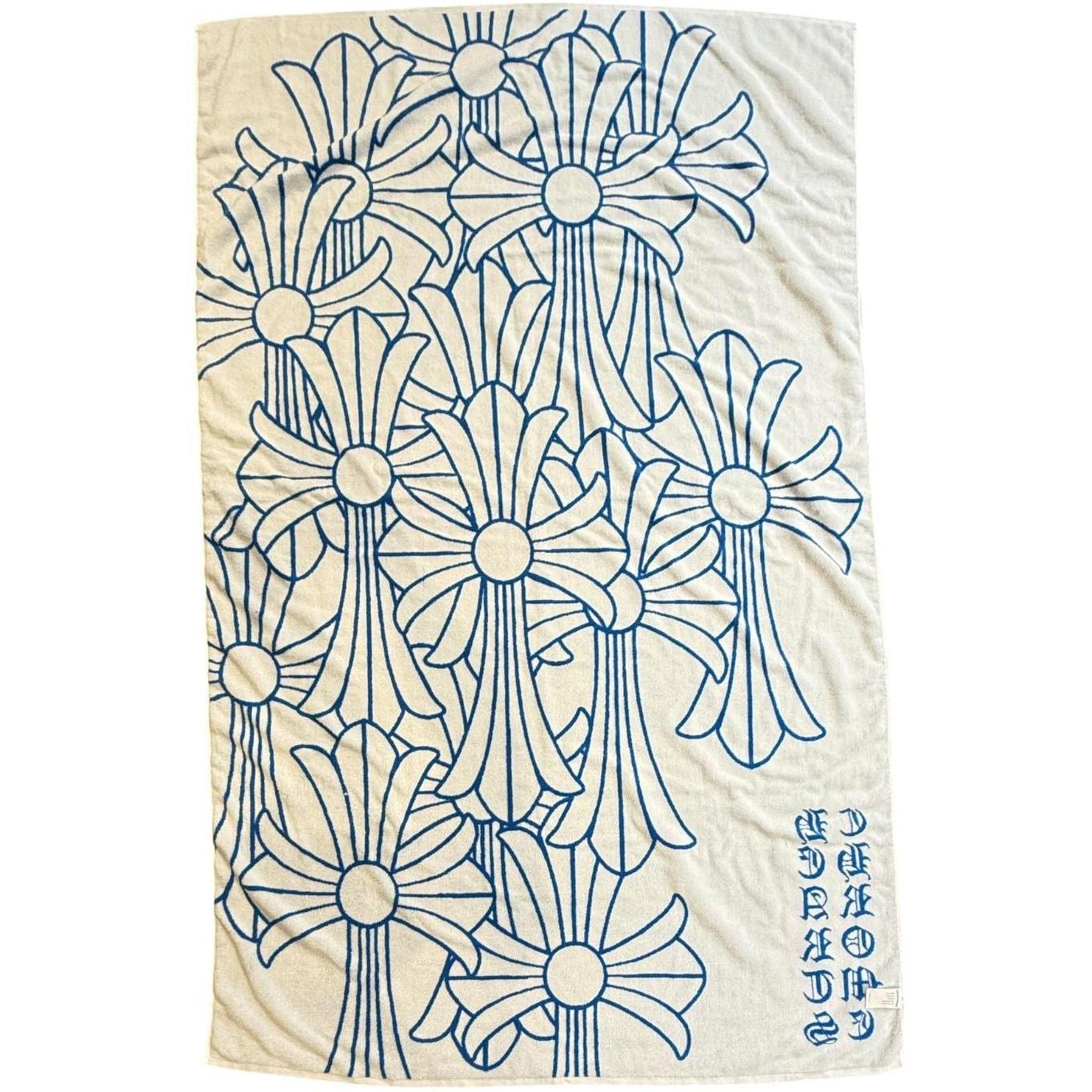 Chrome Hearts Blue Cemetery Cross Logo Beach Towel