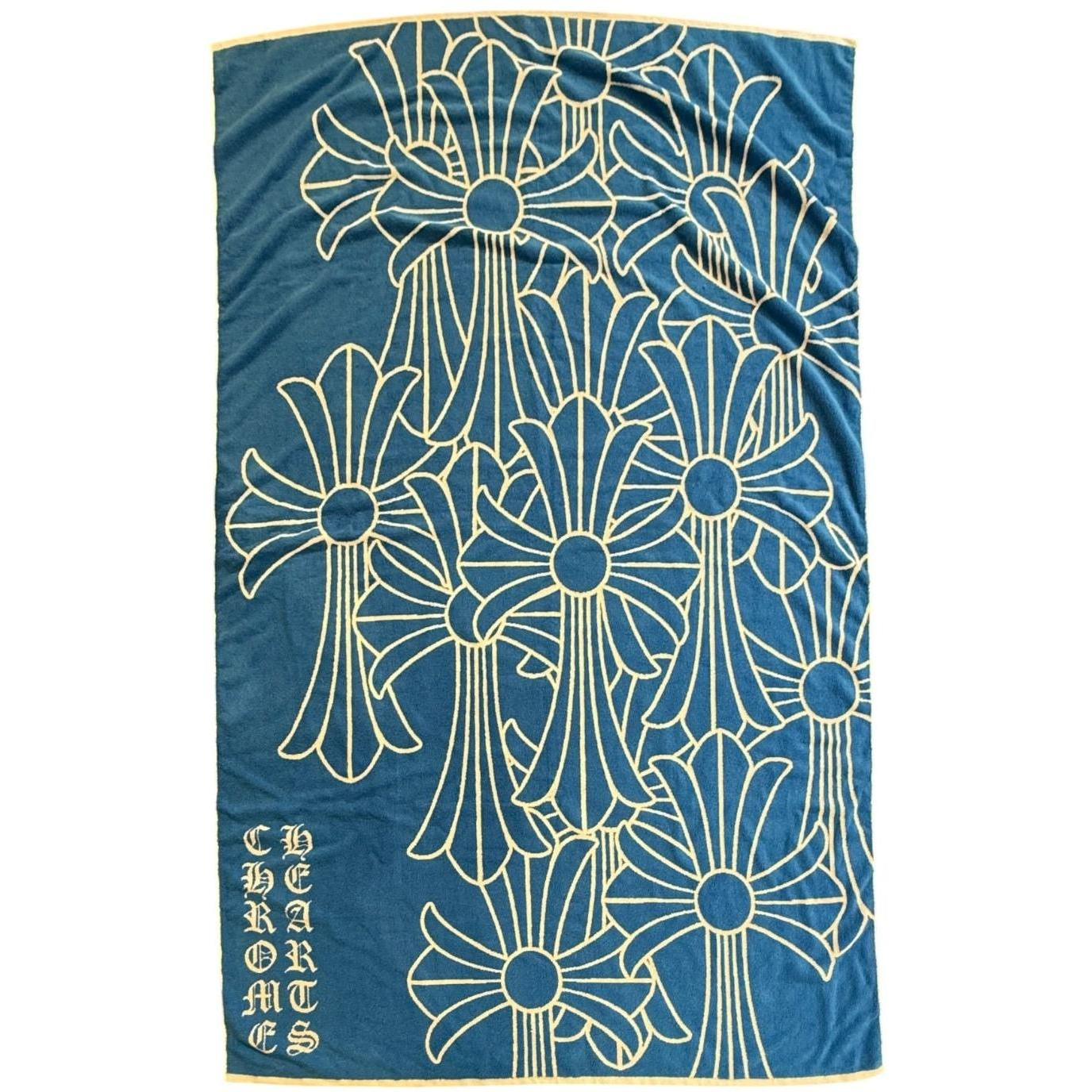 Chrome Hearts Blue Cemetery Cross Logo Beach Towel