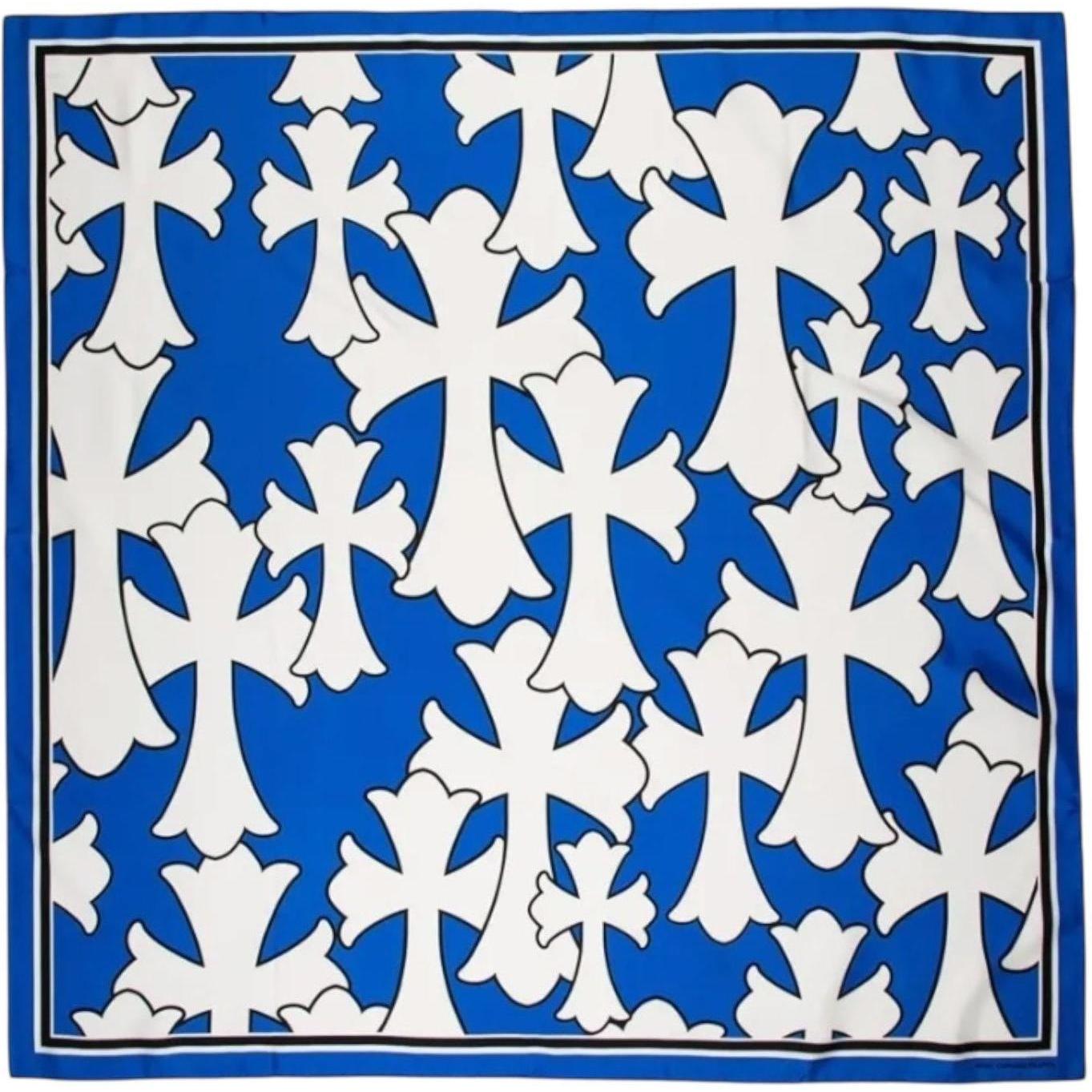 Chrome Hearts Cemetery Cross Silk Scarf White/Blue