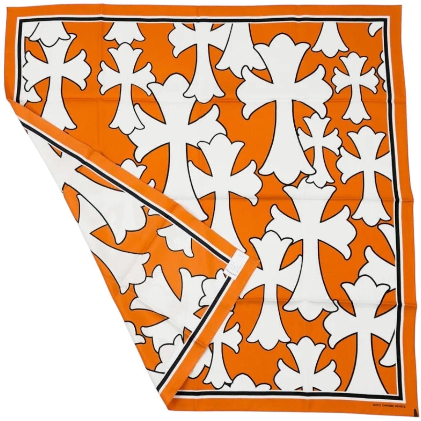 Chrome Hearts Cemetery Cross Silk Scarf White/Orange