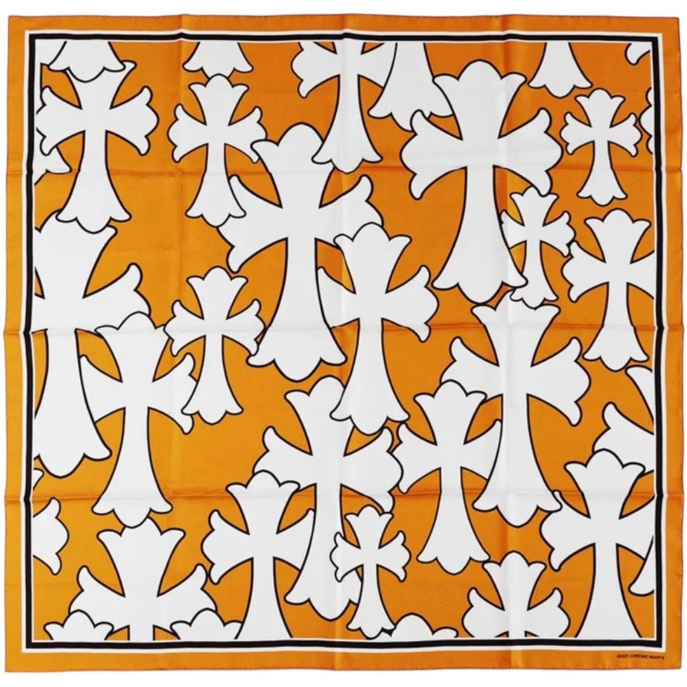 Chrome Hearts Cemetery Cross Silk Scarf White/Orange