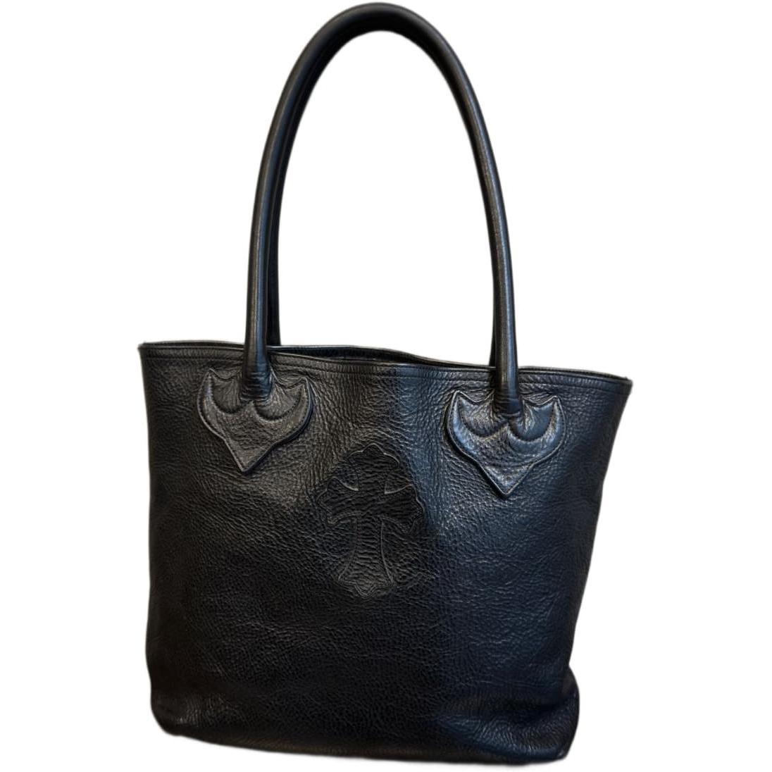Chrome Hearts Cross Patch Black Leather Tote Bag