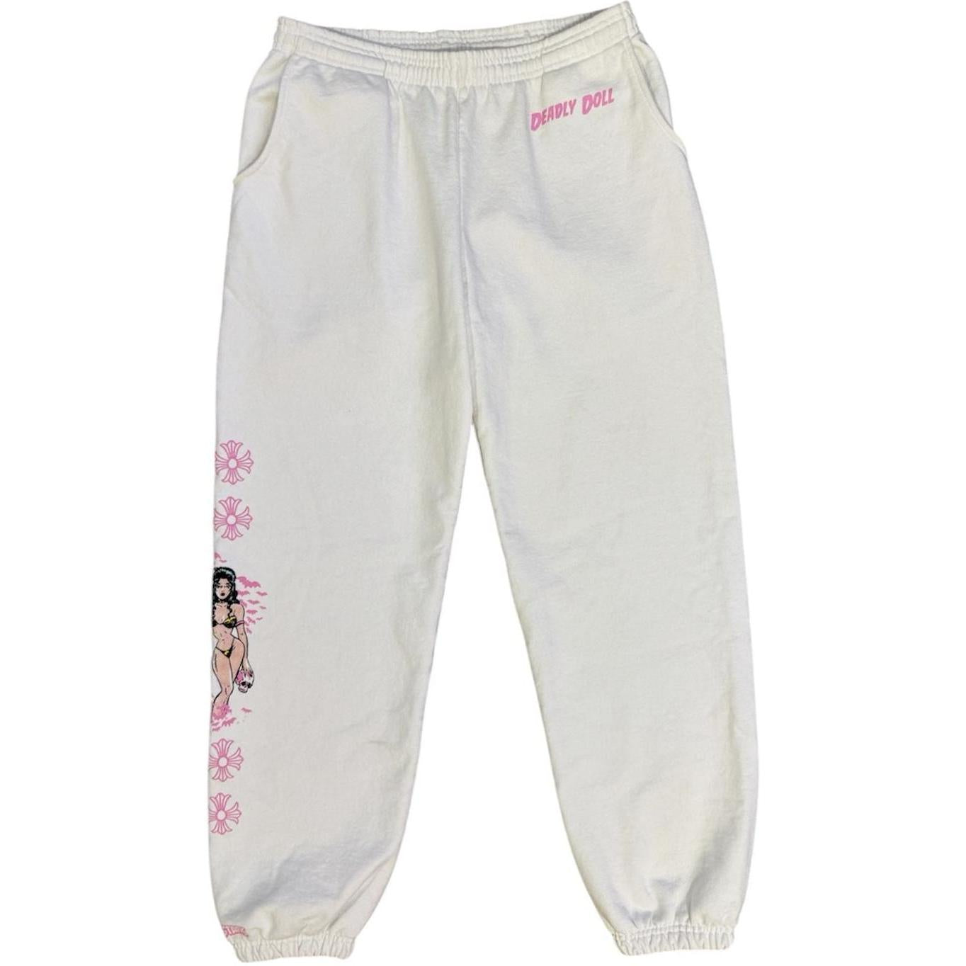 Chrome Hearts Deadly Doll Horseshoe White Sweatpants - Like New