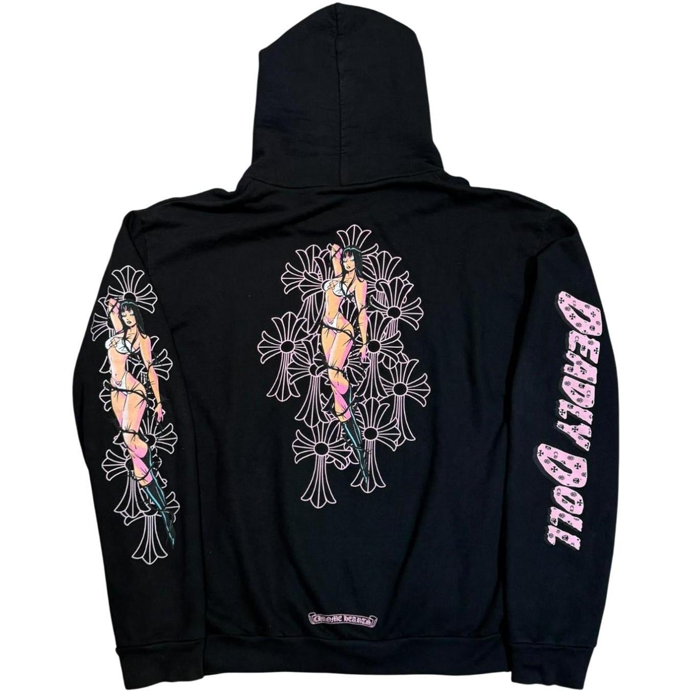 Chrome Hearts Deadly Doll Pink Cross Scroll Logo Zip Up Hoodie