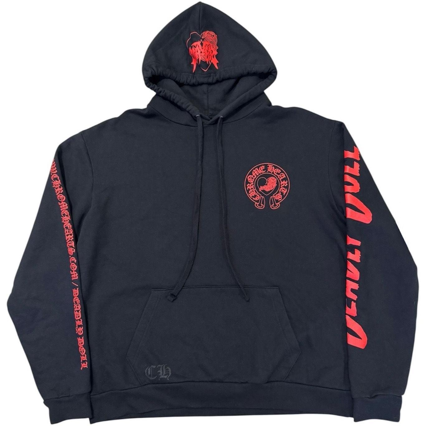 Chrome Hearts Deadly Doll Red Horseshoe Logo Pullover Hoodie - Gently Used