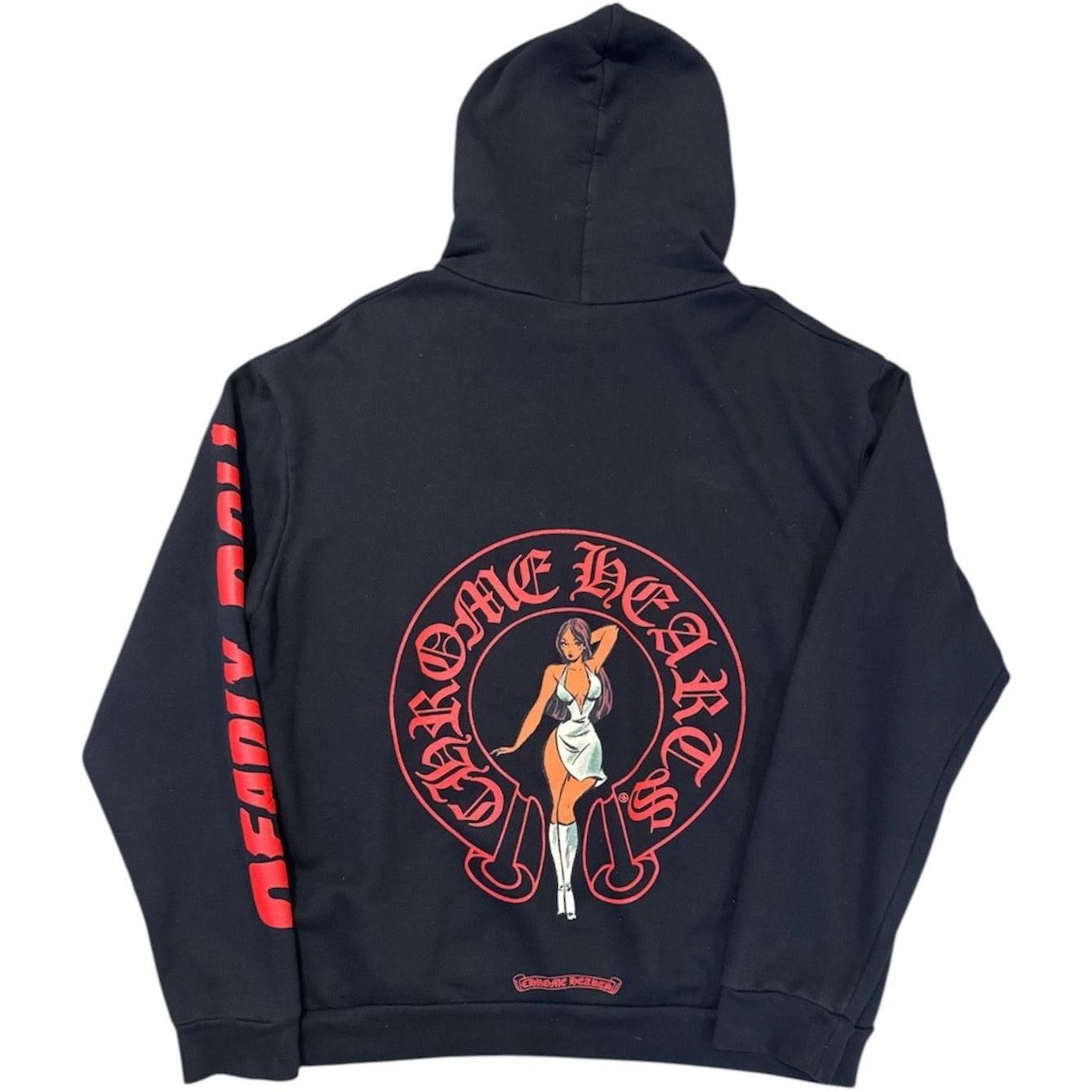 Chrome Hearts Deadly Doll Red Horseshoe Logo Pullover Hoodie - Like New