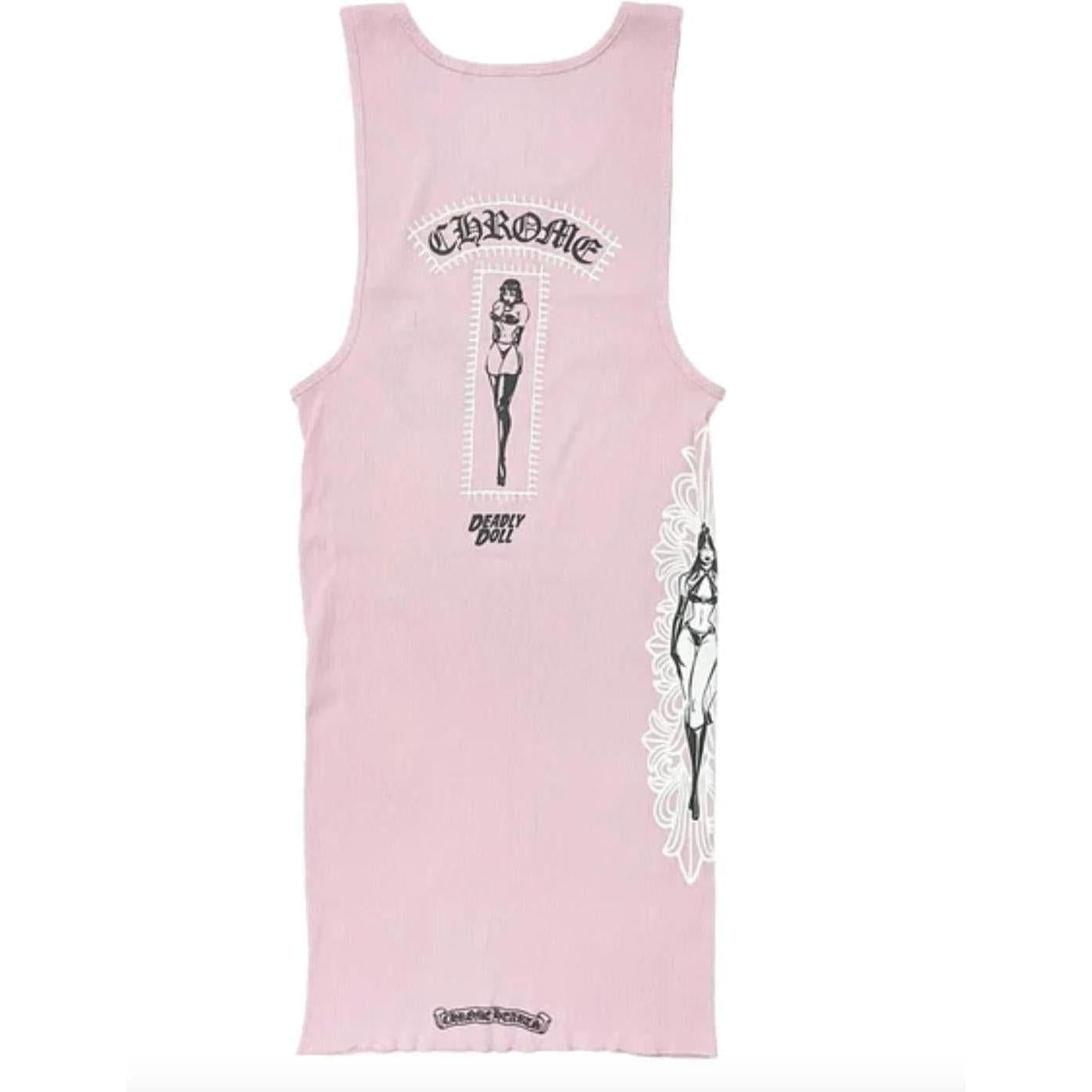 Chrome Hearts Deadly Doll Rib Art Basel Flora Pink Tank Top