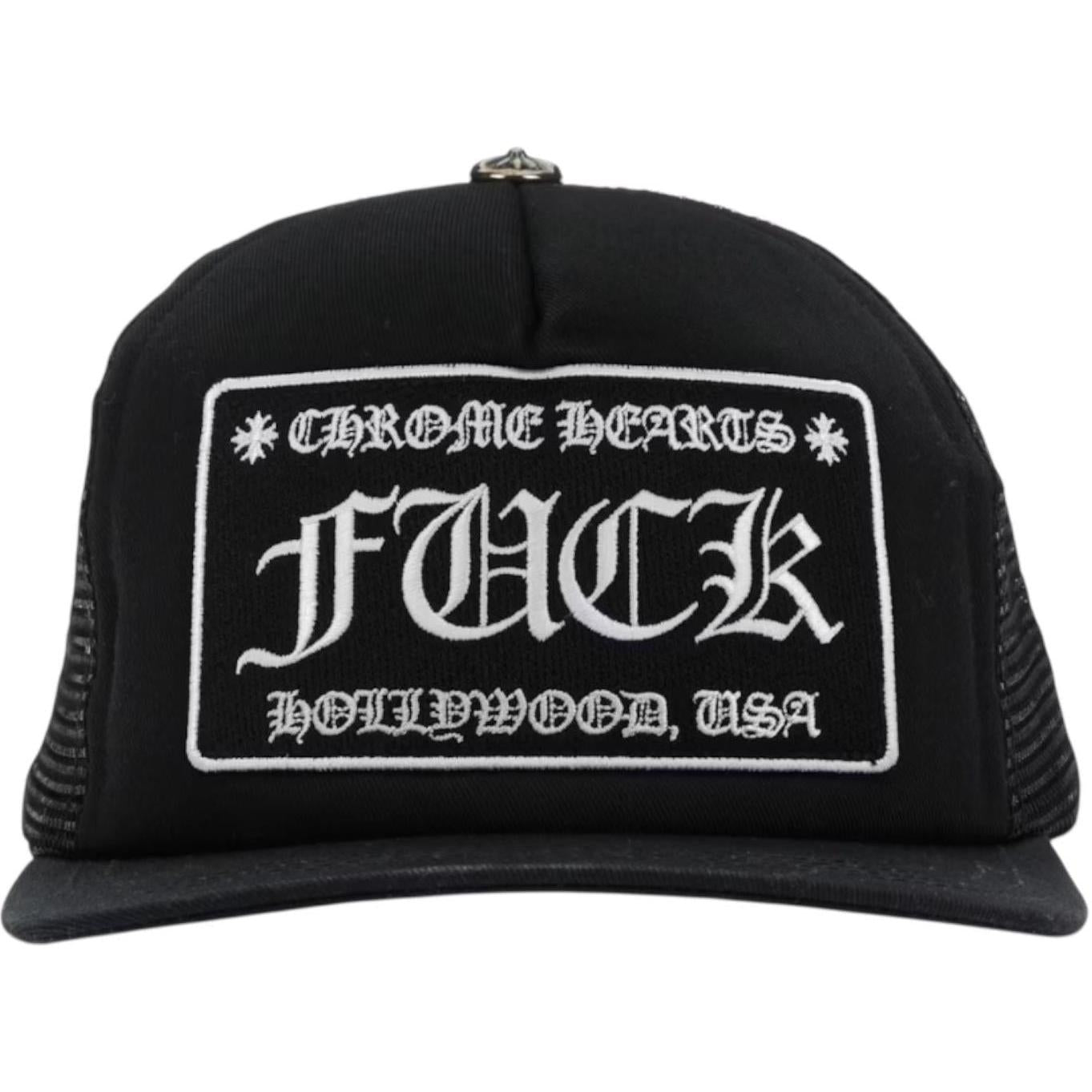 Chrome Hearts FUCK Hollywood Trucker Hat Black/Black