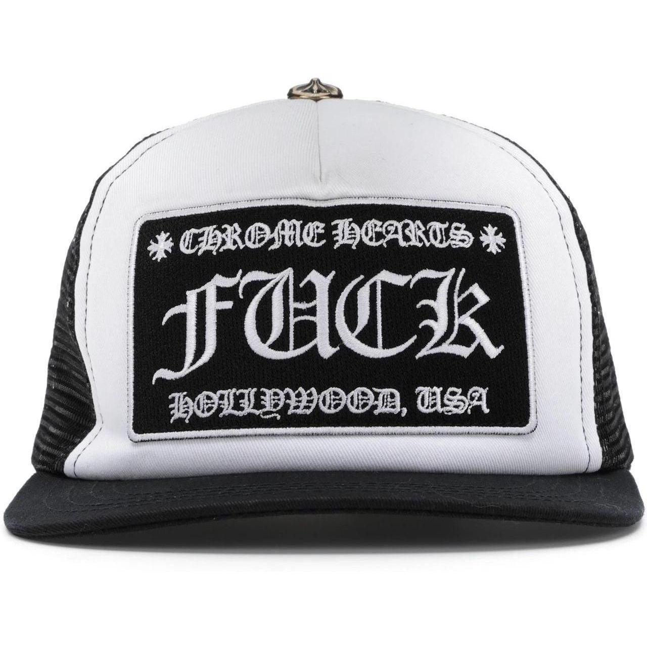 Chrome Hearts FUCK Hollywood Trucker Hat Black/White