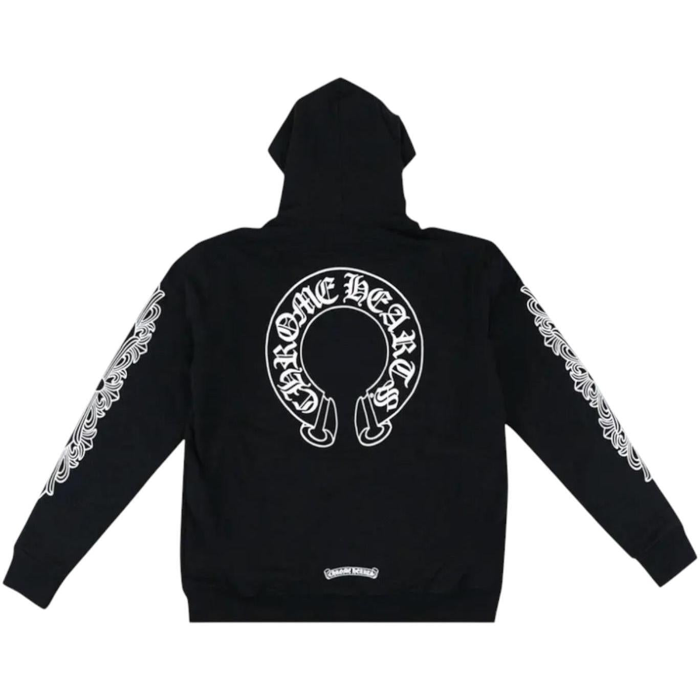 Chrome Hearts Horseshoe Floral Cross Sleeve Zip Up Hoodie Black/White