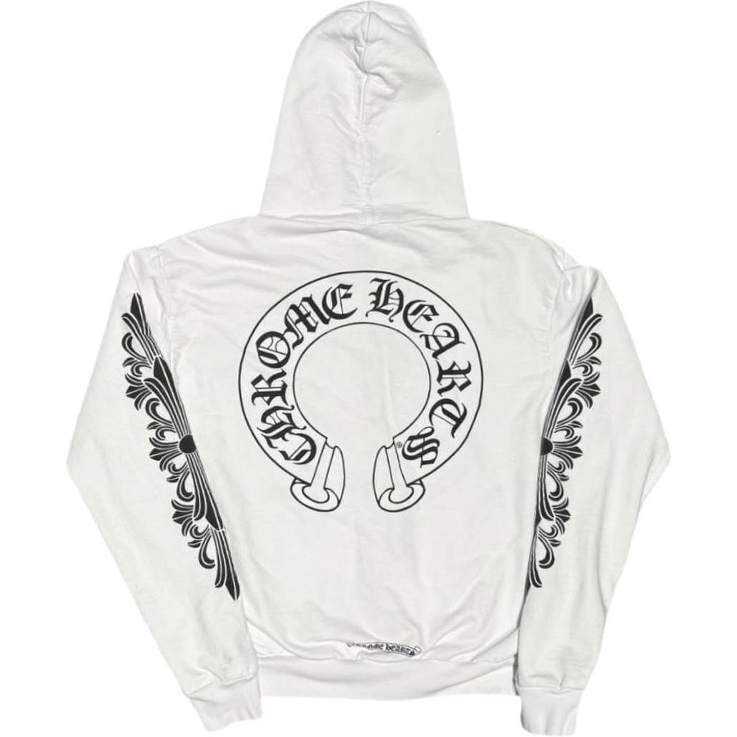Chrome Hearts Horseshoe Floral Zip Up Hoodie White