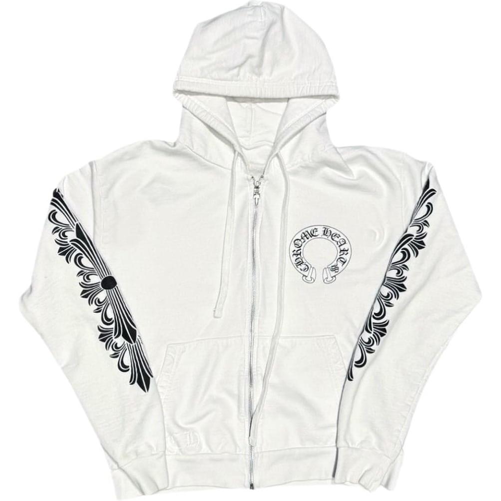 Chrome Hearts Horseshoe Floral Zip Up Hoodie White
