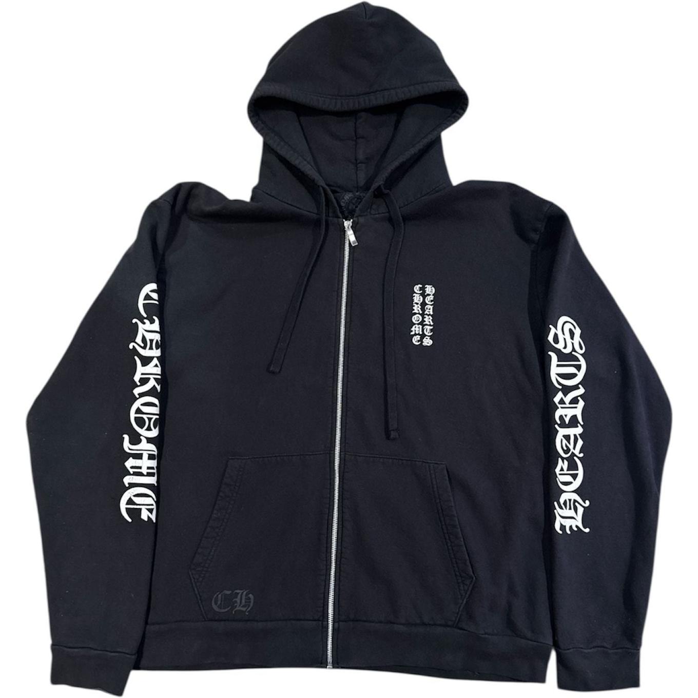 Chrome Hearts Letters Sleeve Fleece Zip Up Hoodie Black/White - Used