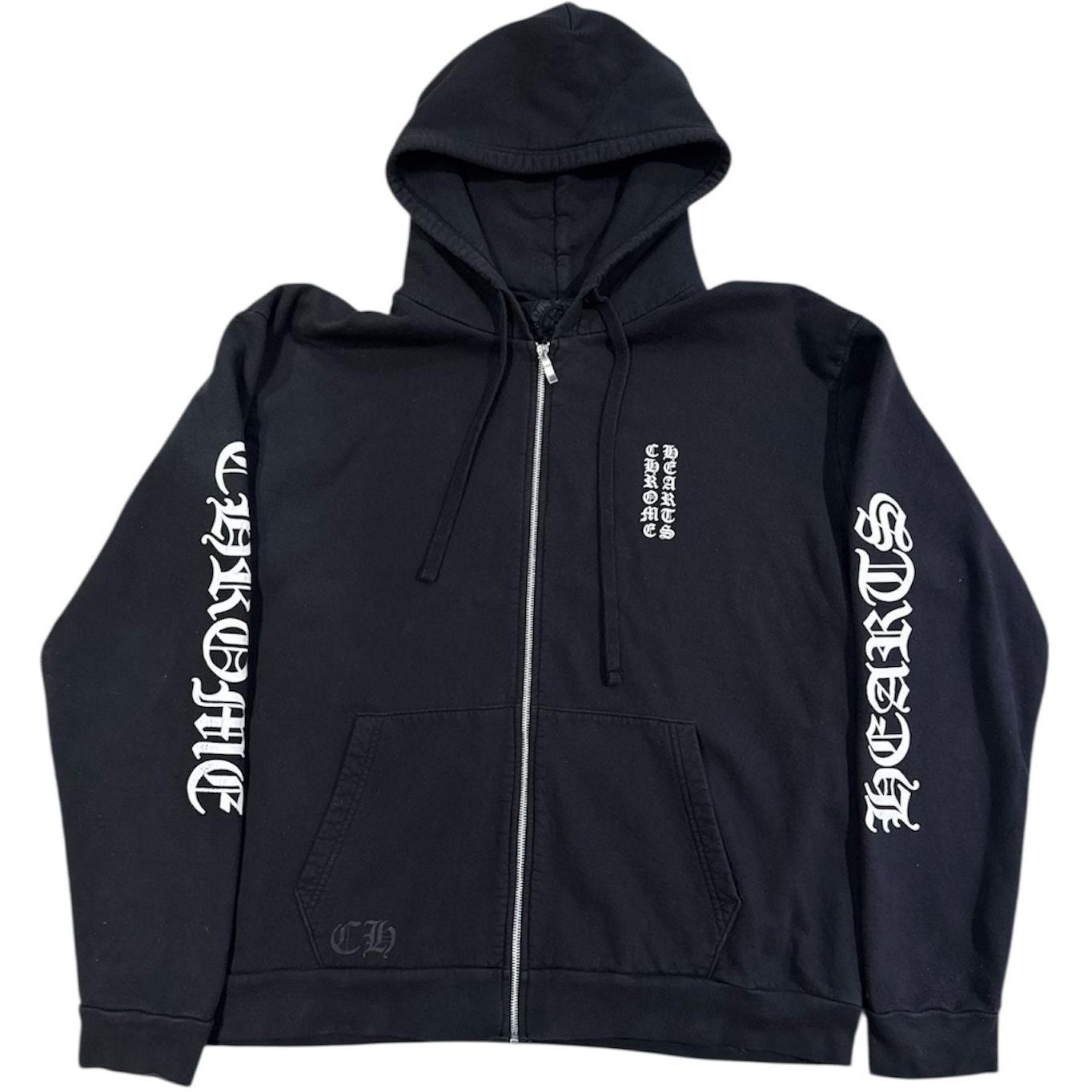 Chrome Hearts Letters Sleeve Fleece Zip Up Hoodie Black/White - Used