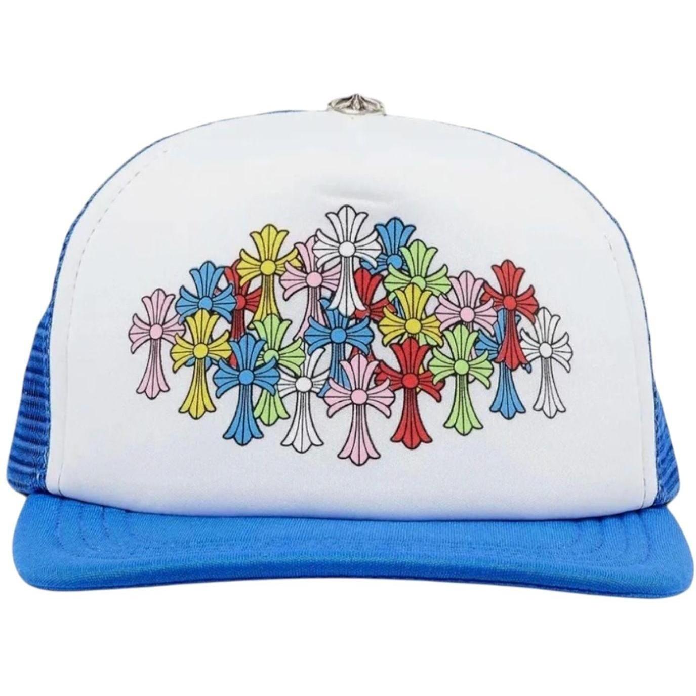 Chrome Hearts Multicolor Cemetery Cross Trucker Hat Blue/White