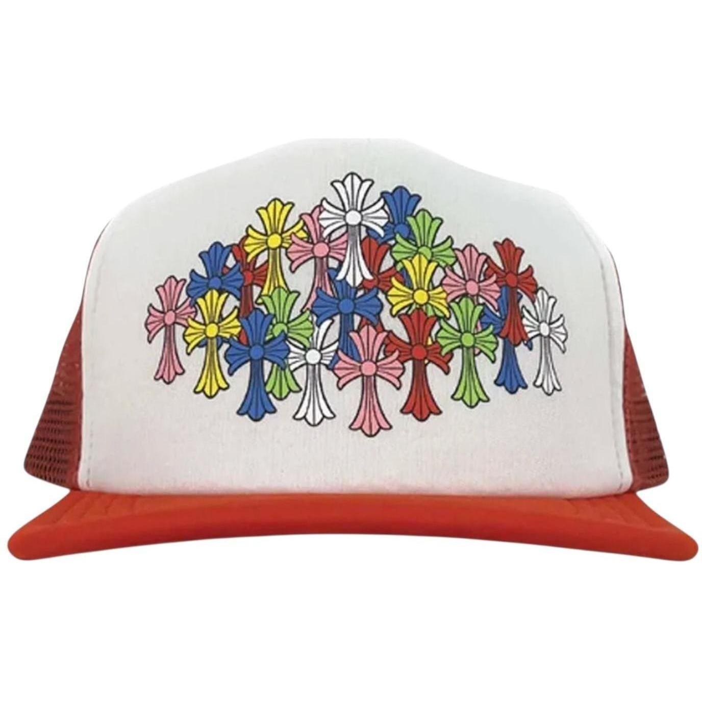 Chrome Hearts Multicolor Cemetery Cross Trucker Hat Red/White