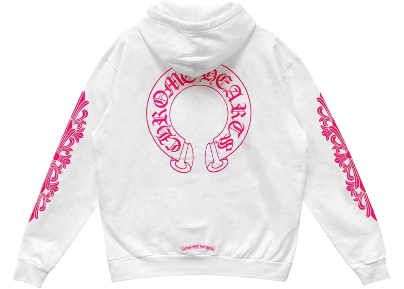 Chrome Hearts Pink Horseshoe Floral Sleeve Pullover Hoodie White