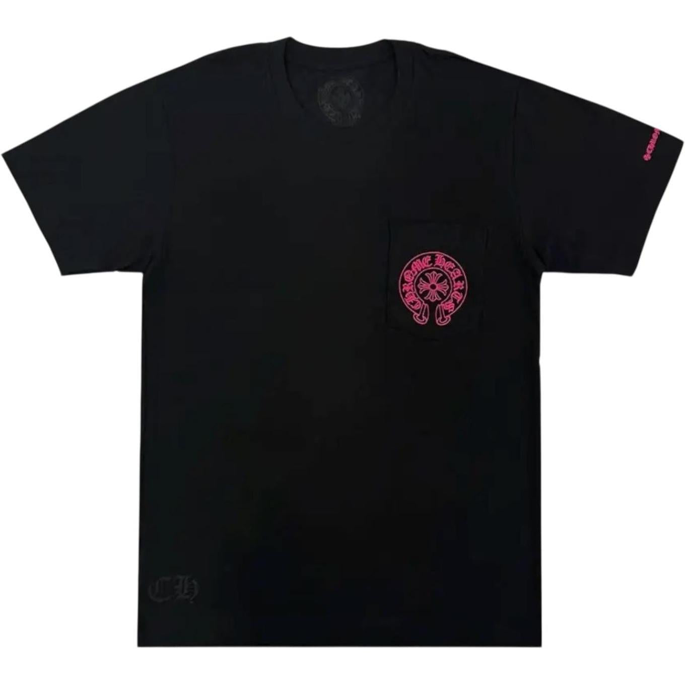 Chrome Hearts Pink Horseshoe Pocket Short Sleeve T-Shirt Black