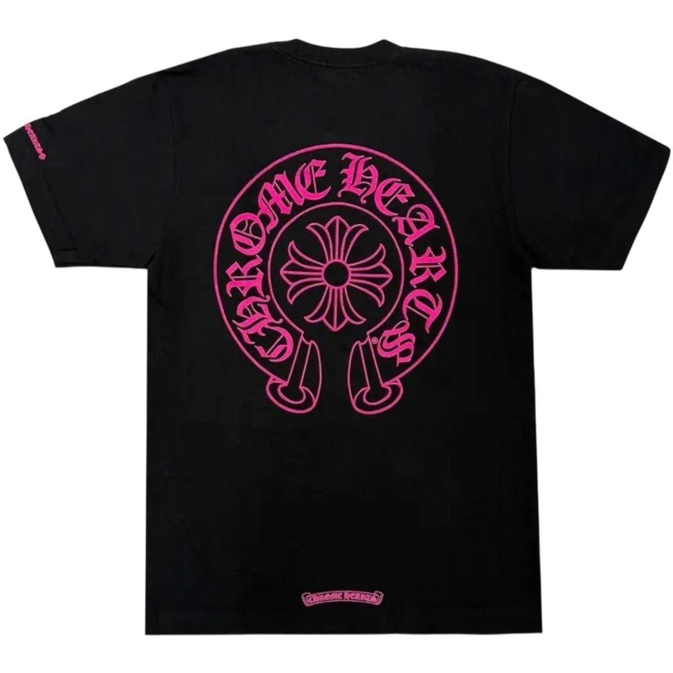 Chrome Hearts Pink Horseshoe Pocket Short Sleeve T-Shirt Black