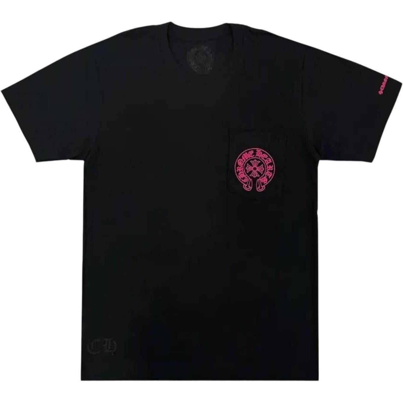 Chrome Hearts Pink Horseshoe Pocket Short Sleeve T-Shirt Black