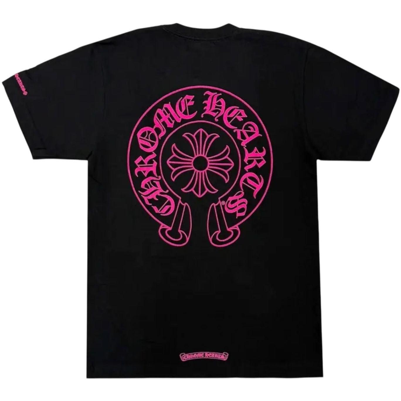 Chrome Hearts Pink Horseshoe Pocket Short Sleeve T-Shirt Black