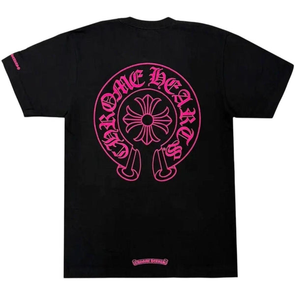 Chrome Hearts Pink Horseshoe Pocket Short Sleeve T-Shirt Black
