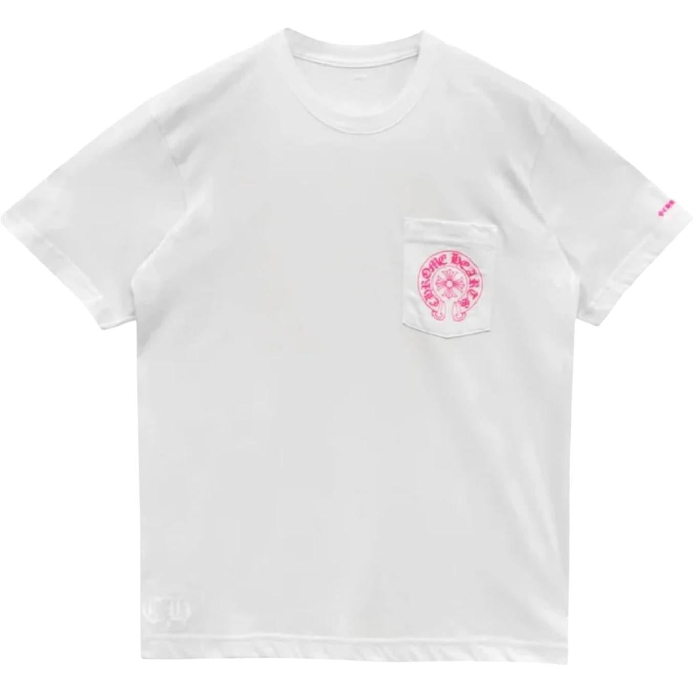 Chrome Hearts Pink Horseshoe Pocket Short Sleeve T-Shirt White