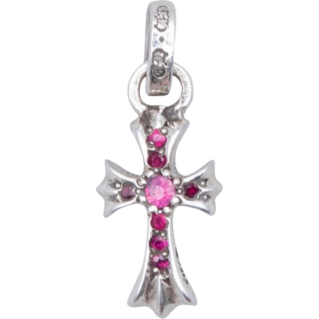 Chrome Hearts Pink Sapphire Pavé Baby Fat Charm & 20 Inch CH Roll Chain