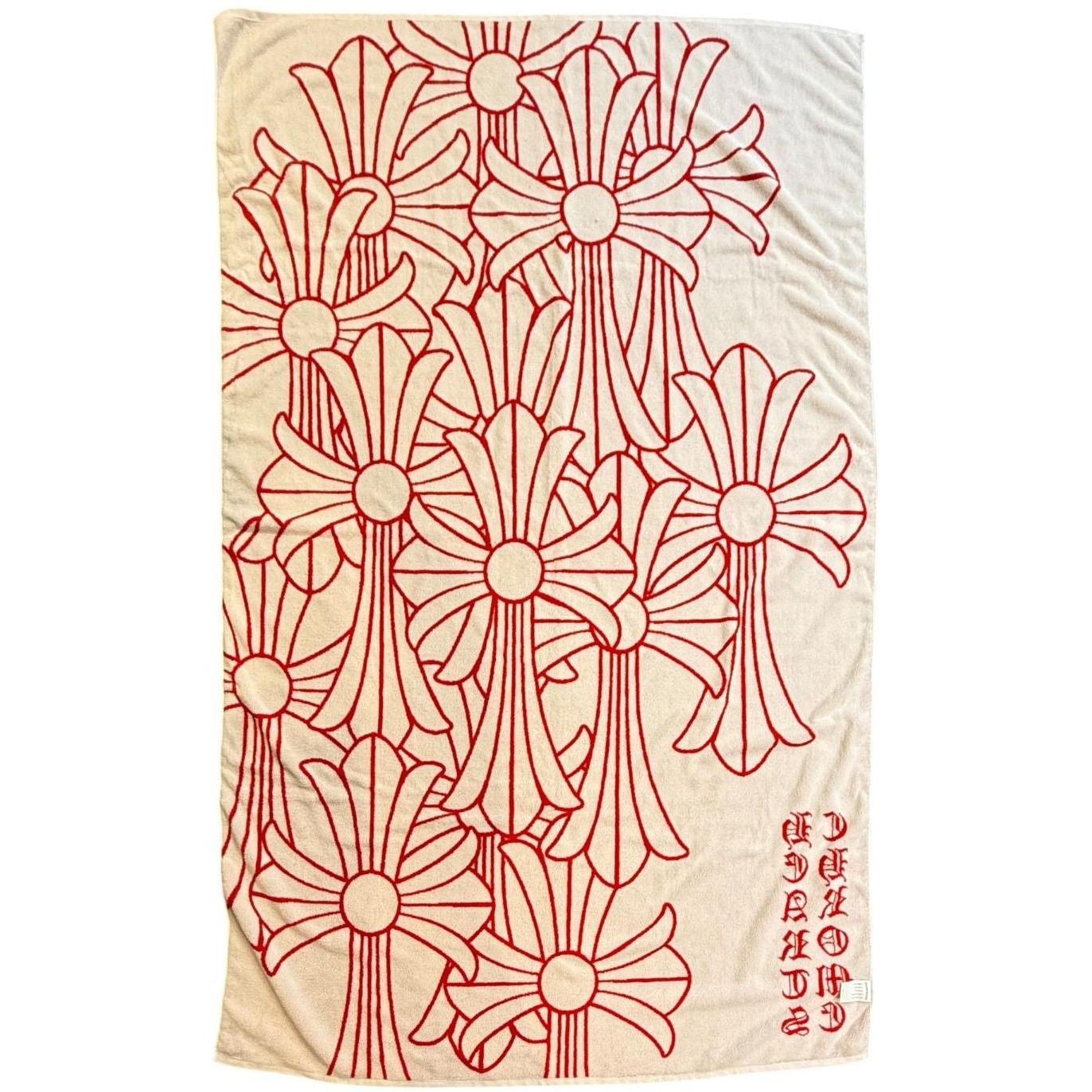 Chrome Hearts Red Cemetery Cross Logo Beach Towel