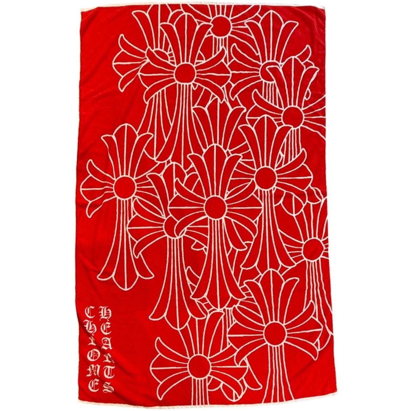 Chrome Hearts Red Cemetery Cross Logo Beach Towel