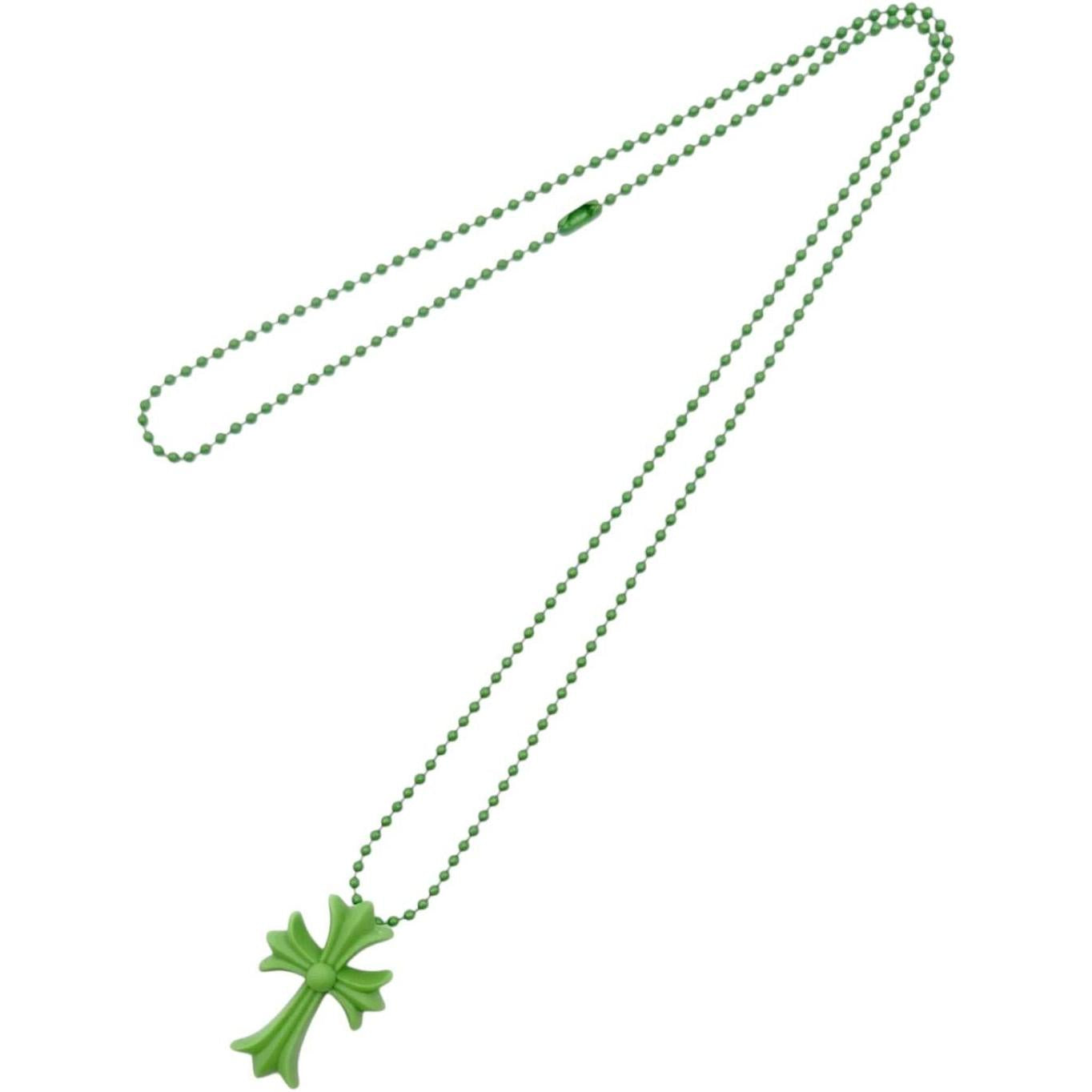 Chrome Hearts Silichrome Green Cross Necklace