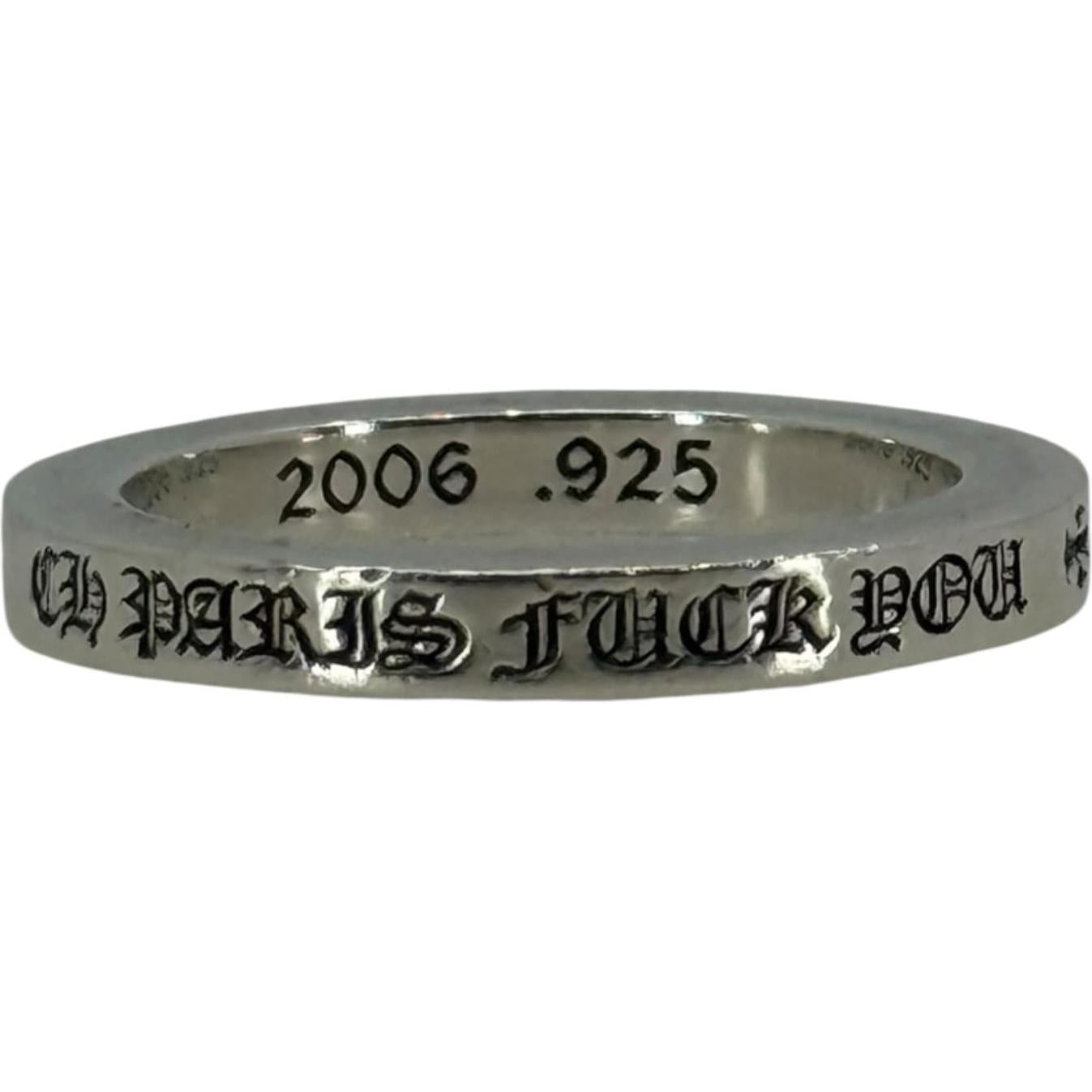 Chrome Hearts Silver CH Paris Fuck You 3MM Ring - US Size 8