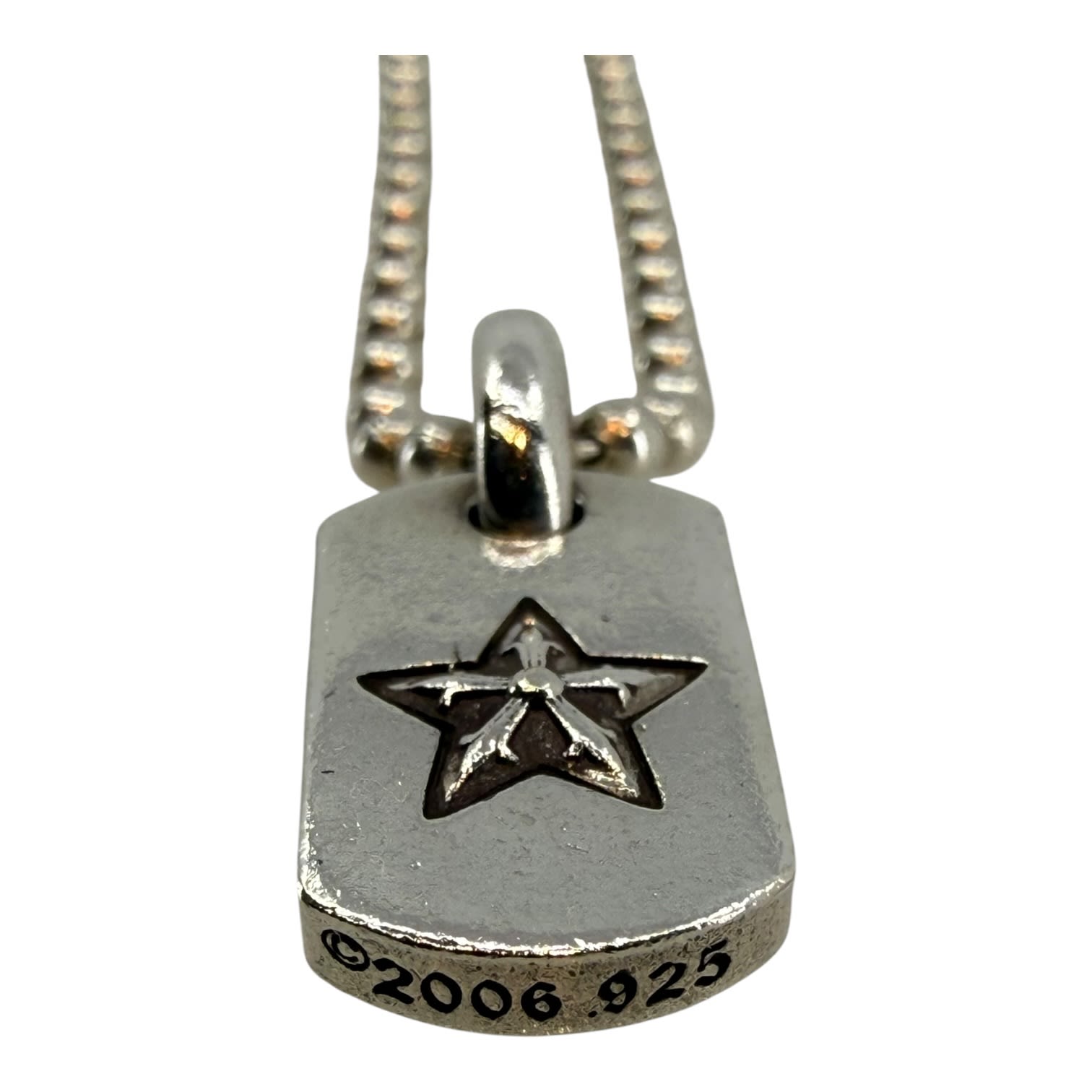 Chrome Hearts Silver Daggered Star Dog Tag Pendant + 18 Inch CH Ball Chain