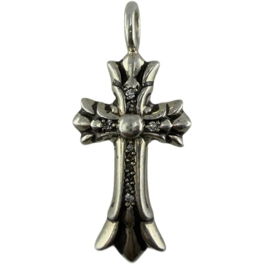Chrome Hearts Silver Diamond Double Cross Pendant