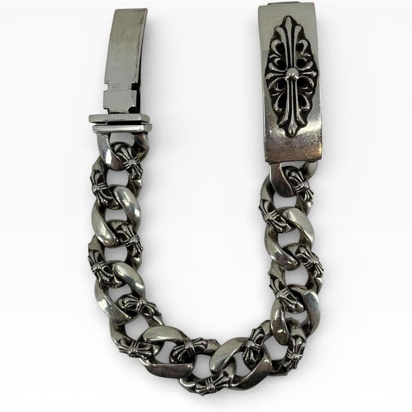 Chrome Hearts Silver Floral Cross Fancy Link Bracelet