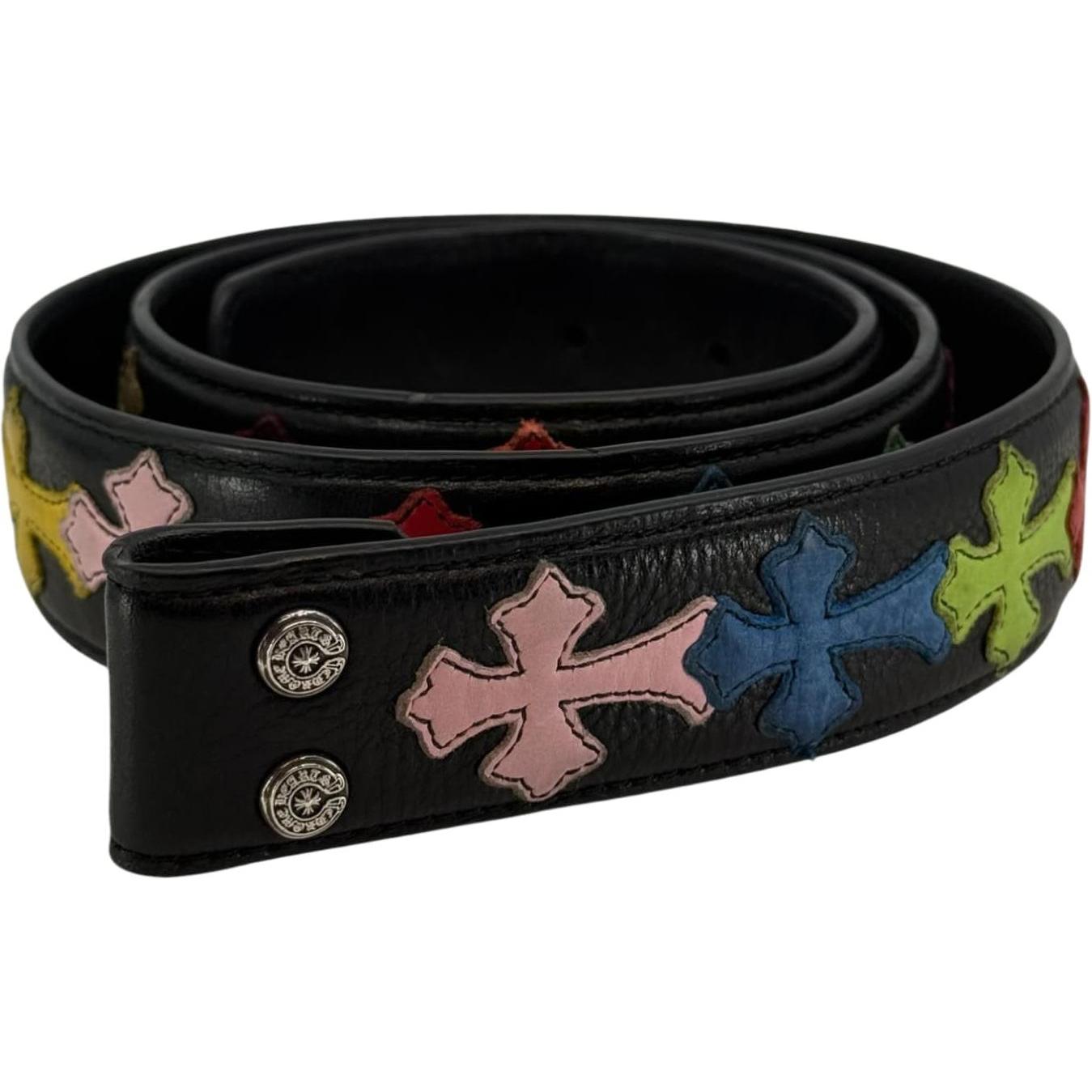 Chrome Hearts Silver Oval Star Multicolor Leather Cross Patch Belt - Size 36