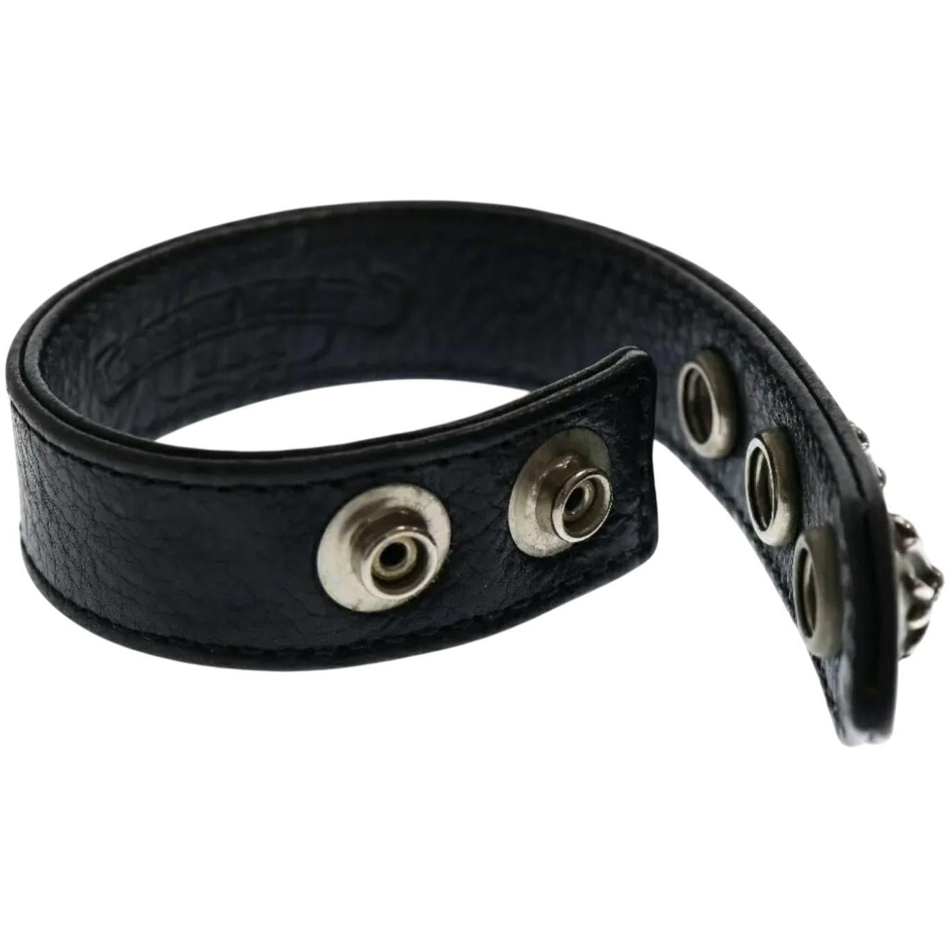 Chrome Hearts Silver Plus Button Leather Bracelet - Like New