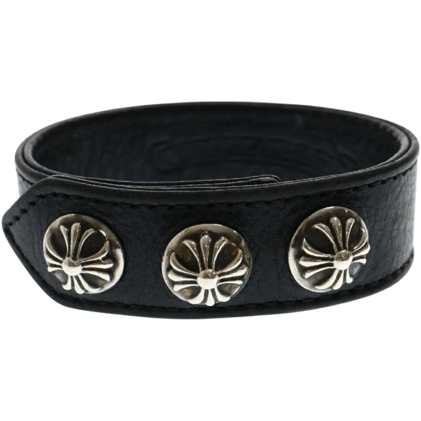 Chrome Hearts Silver Plus Button Leather Bracelet - Like New