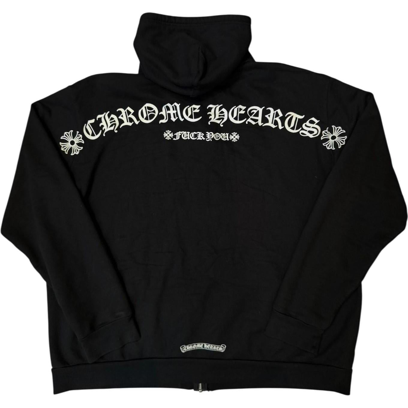 Chrome Hearts T Logo FU Shoulder Zip Up Hoodie Black - Like New