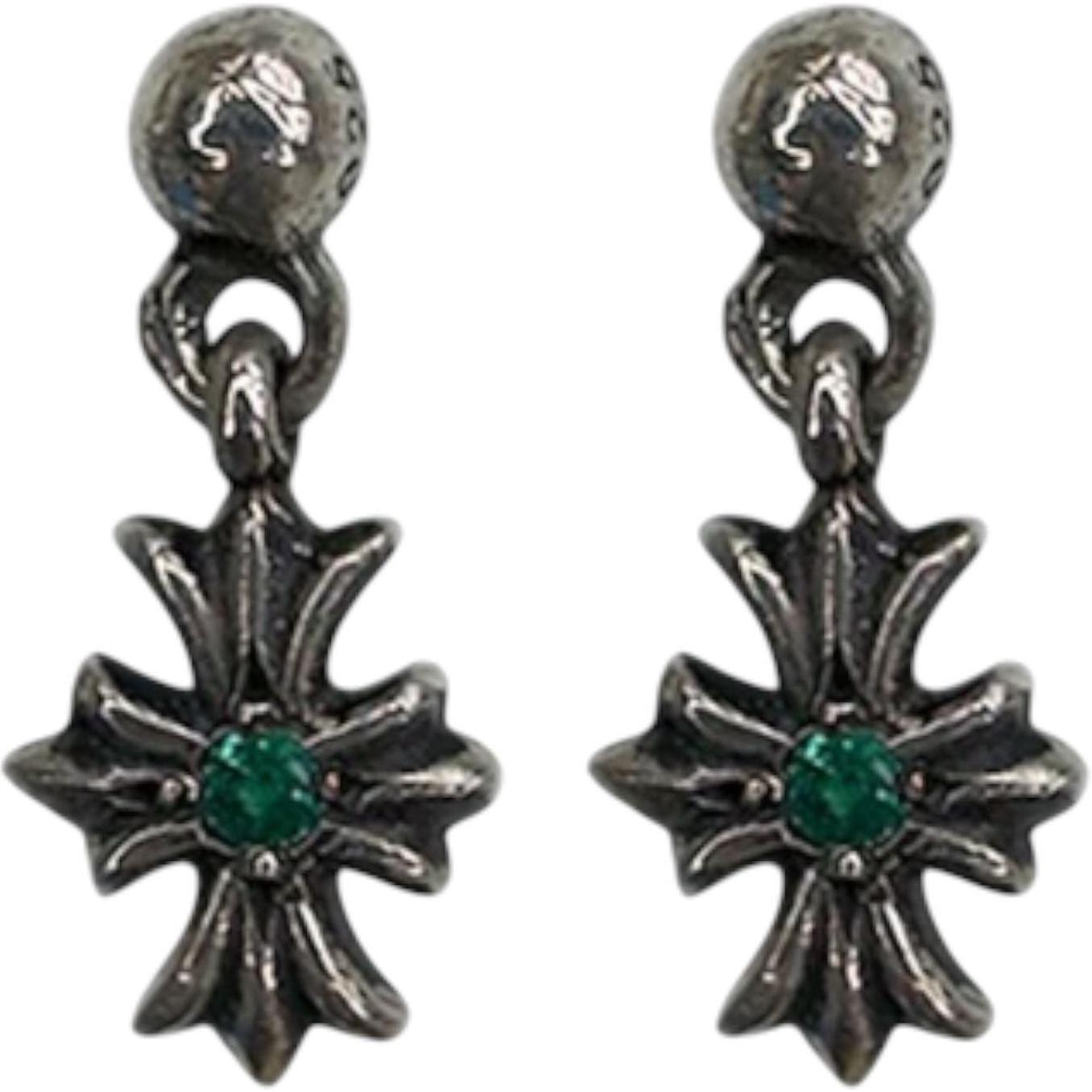 Chrome Hearts Tiny E Emerald Drop Earrings (Set of 2)
