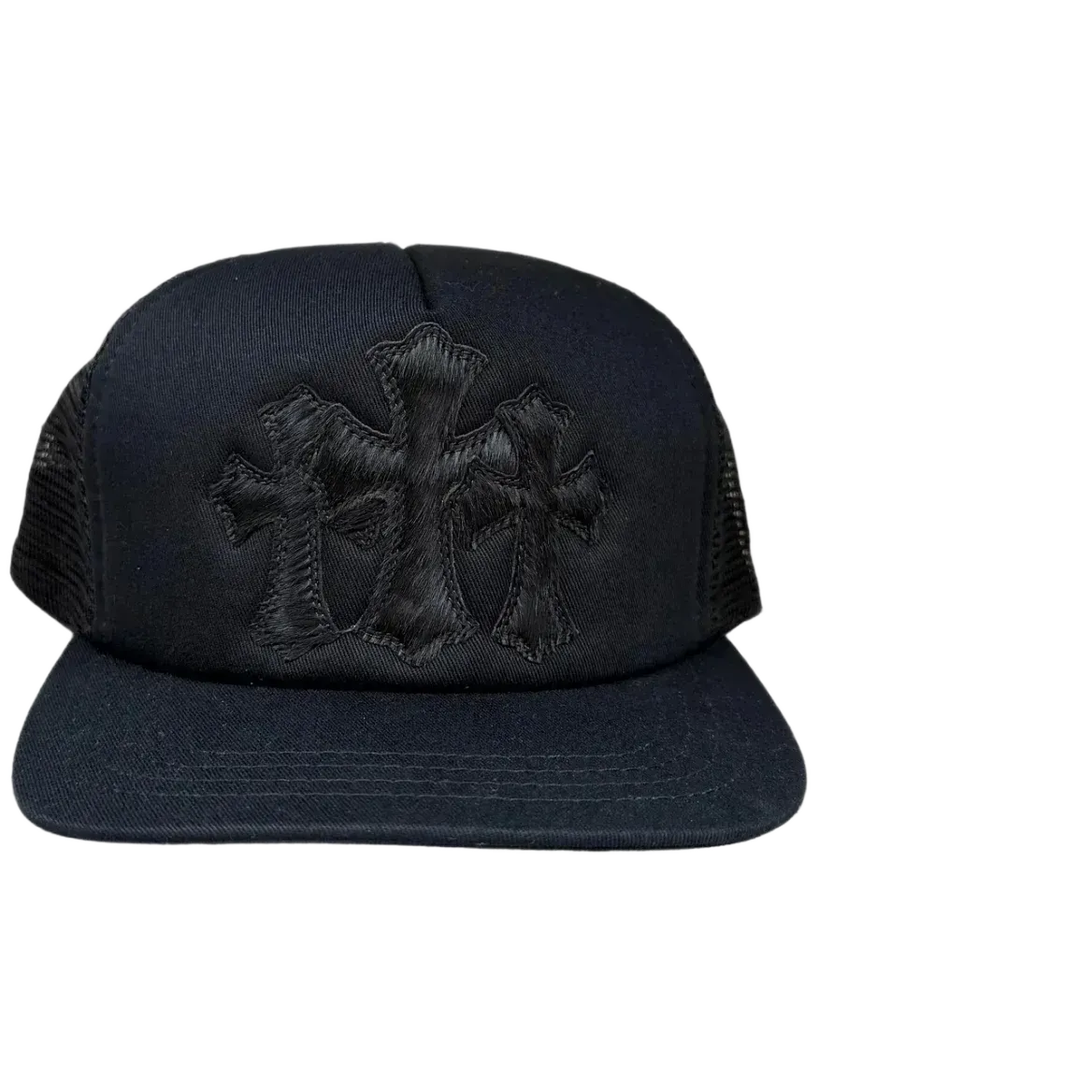 Chrome Hearts Triple Cross Cemetery Hat Pony Hair Black